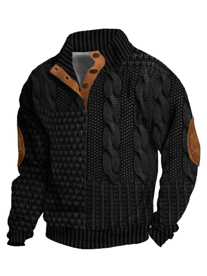 Herren Freizeit Retro Kaschmir Stehkragen Knopf-Sweatshirt