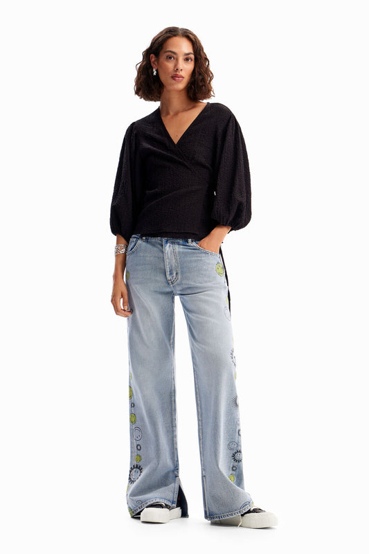 Textured wrap blouse