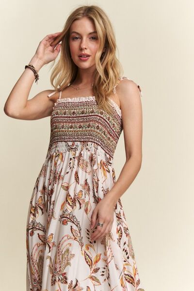 ADORA gesmoktes bedrucktes Neckholder-Kleid mit Bindebändern an den Schultern