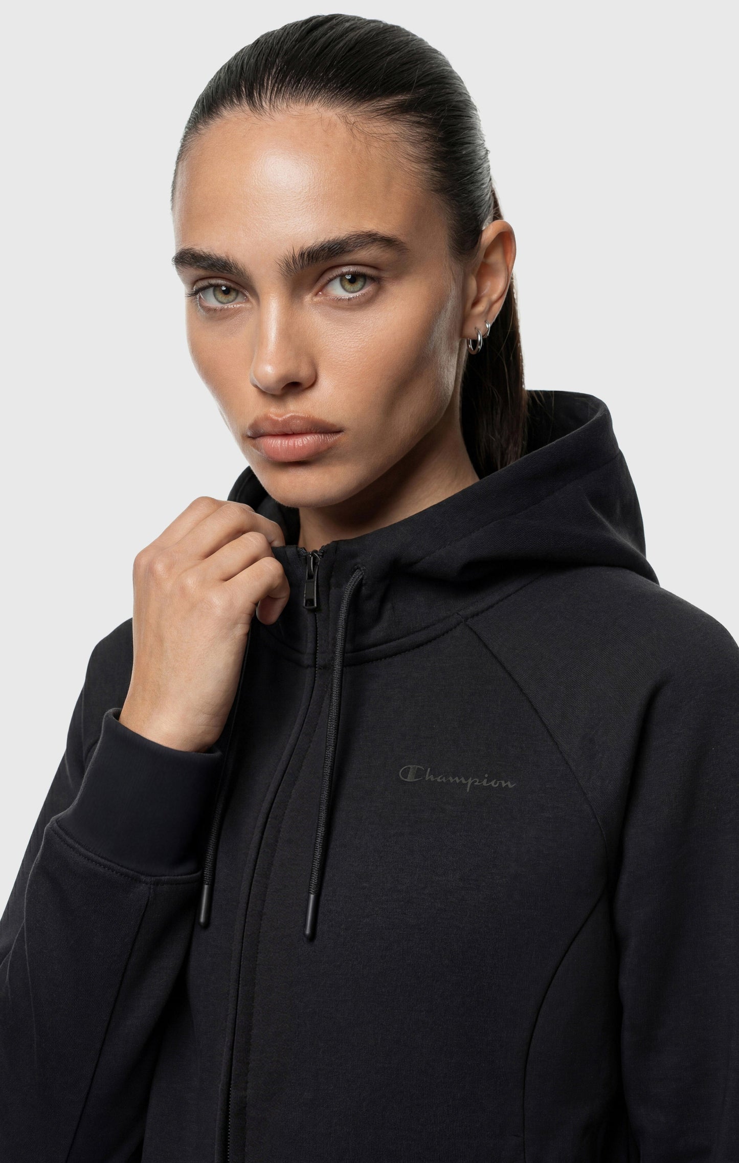 Damen Hoodie mit durchgehendem Reißverschluss aus Interlock-Stoff
