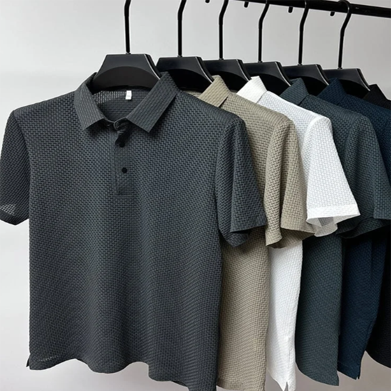 Bequemes, atmungsaktives Herren-Sommer-Mesh-V-Ausschnitt-Kurzarm-POLO-Shirt