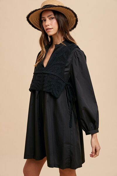 Annie Wear Häkelweste mit gekerbtem Langarm-Hemdblusenkleid