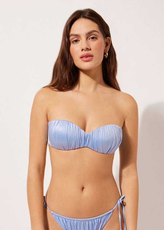 Graduated Padded Bandeau Bikini Top Shiny Satin