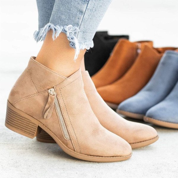 Damen Stiefeletten mit klobigem Absatz und seitlichem Reißverschluss