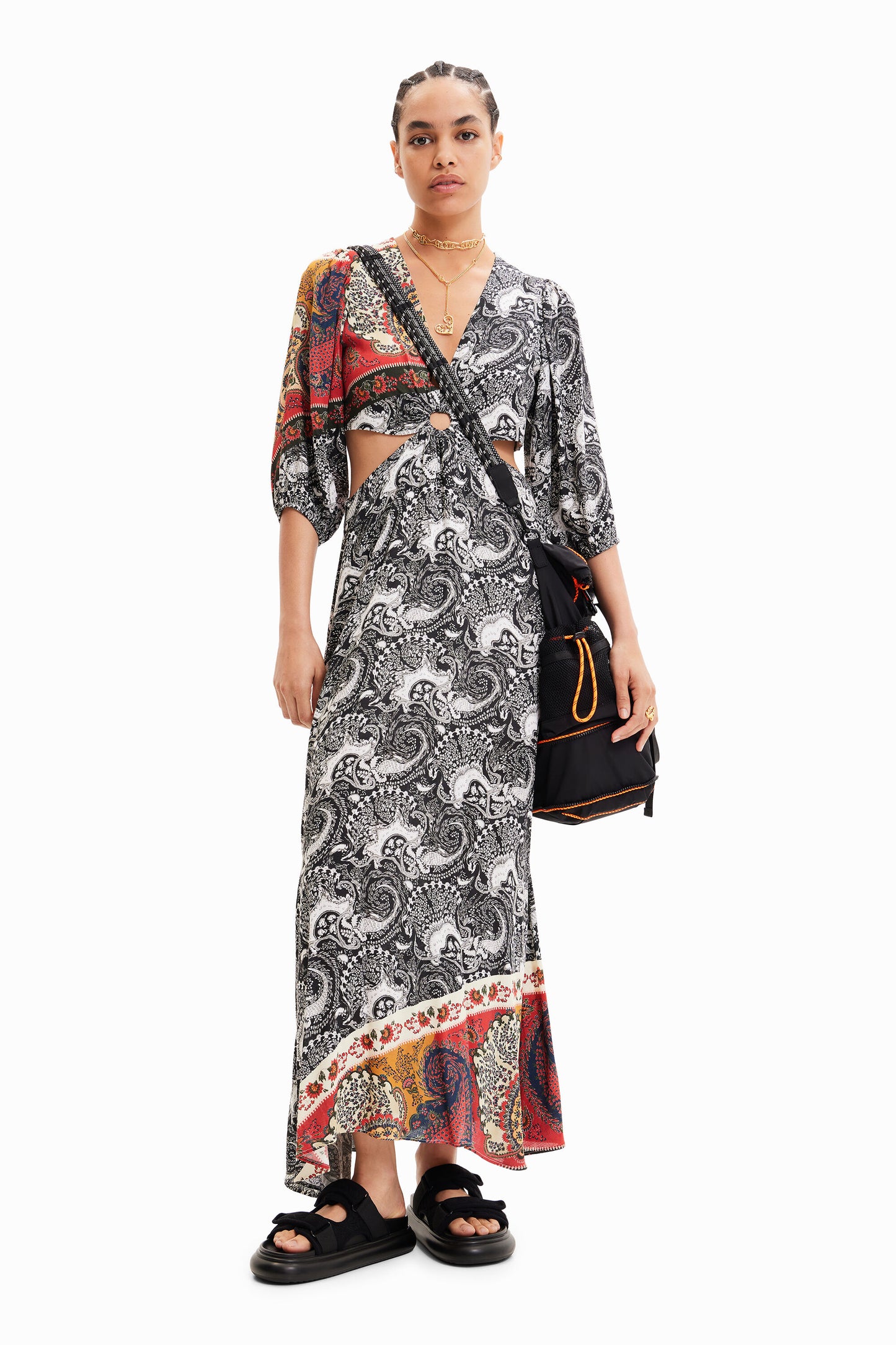 Long paisley cut-out dress