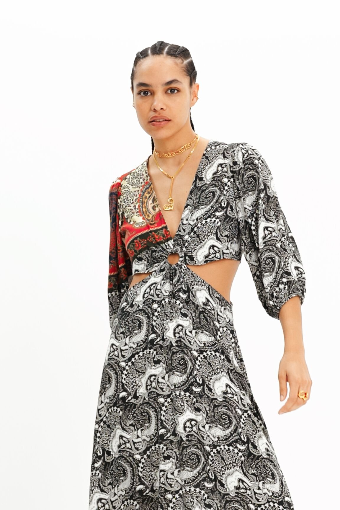 Long paisley cut-out dress