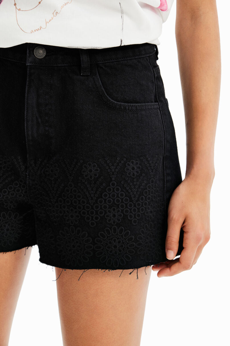 Embroidered denim shorts
