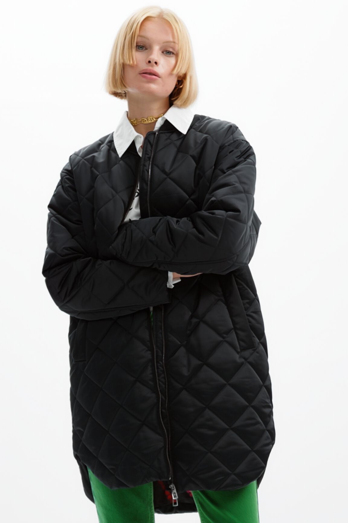 Long padded bomber jacket