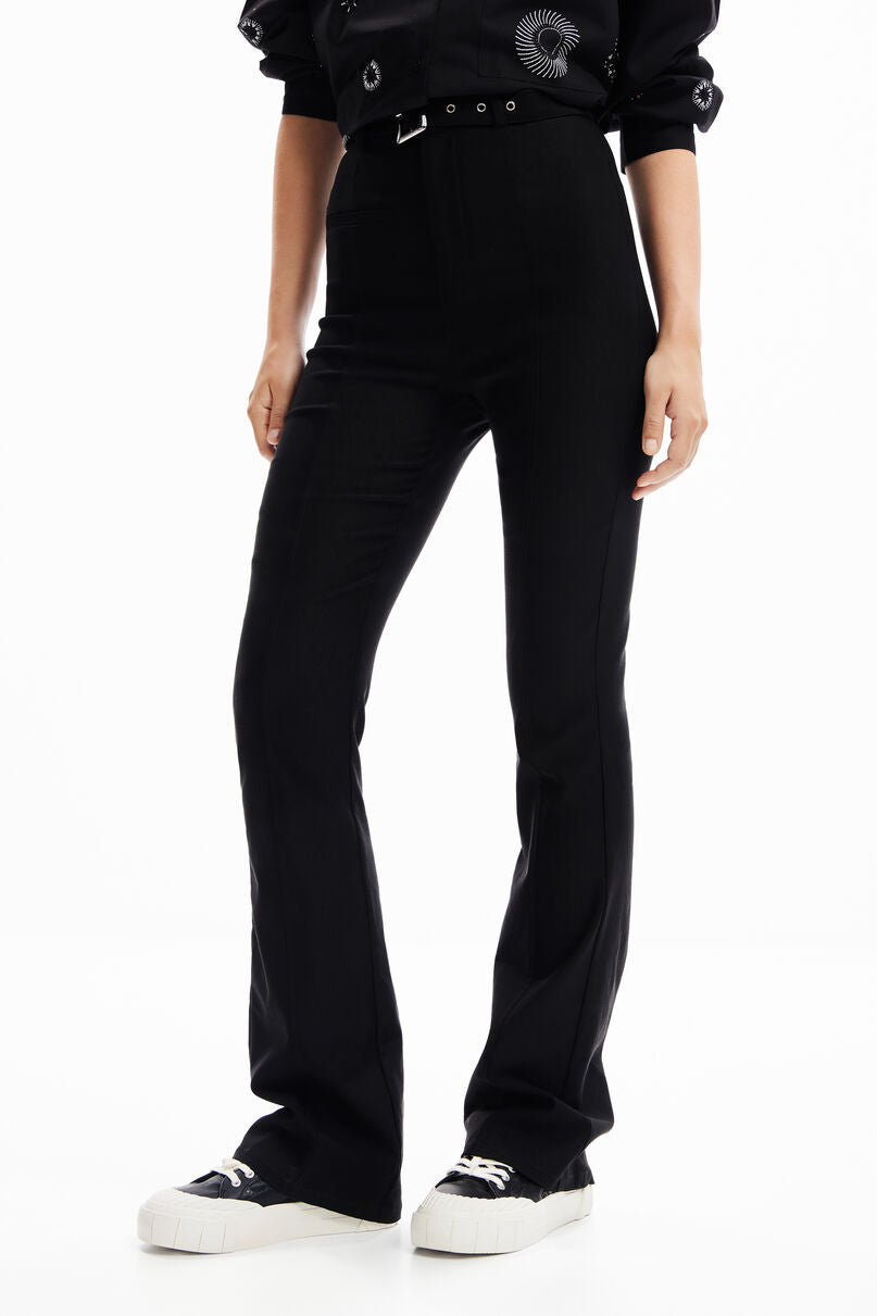 Belted flare trousers