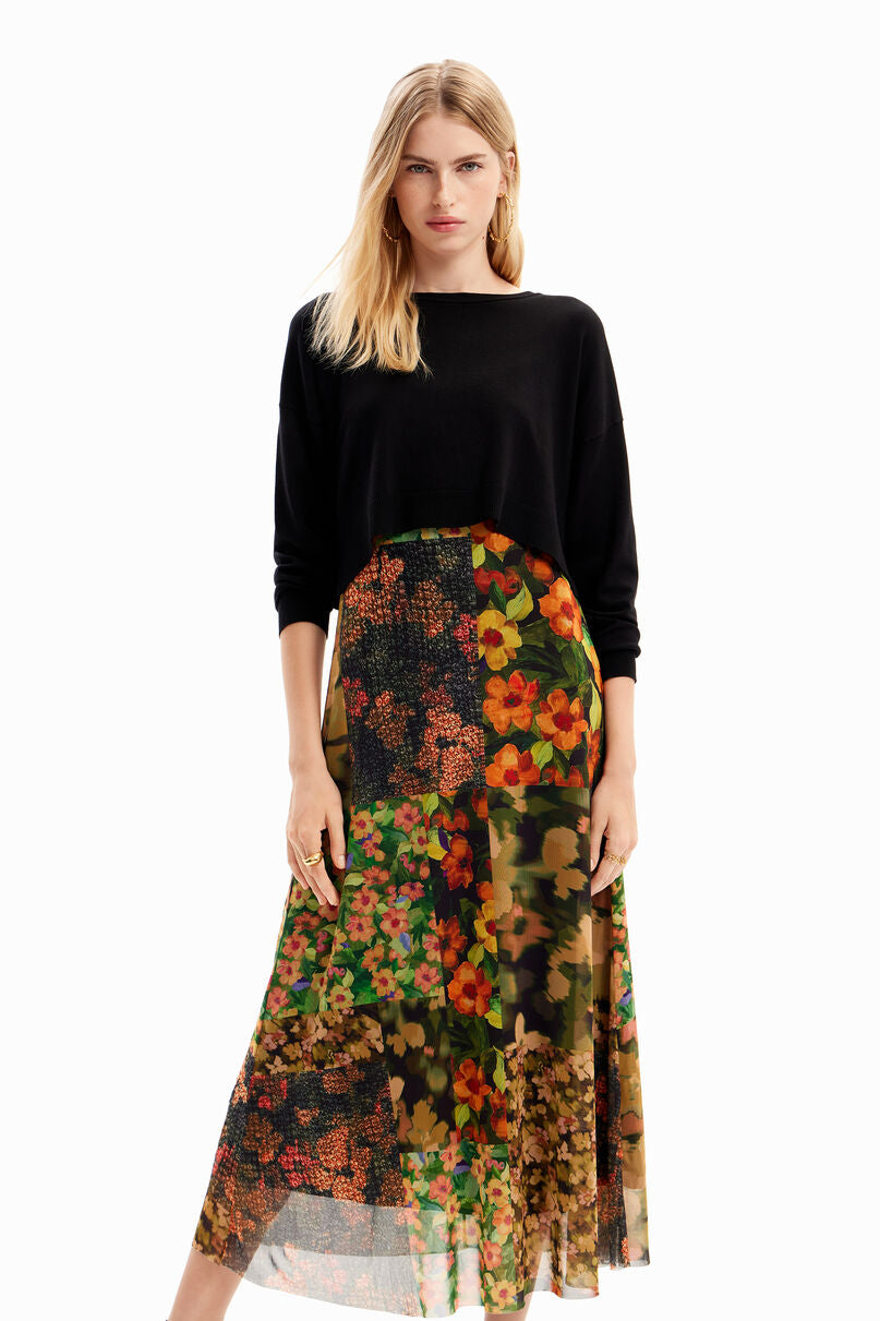 2-in-1 patchwork midi dress