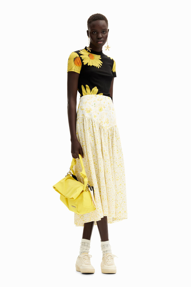 Floral ruffle midi skirt
