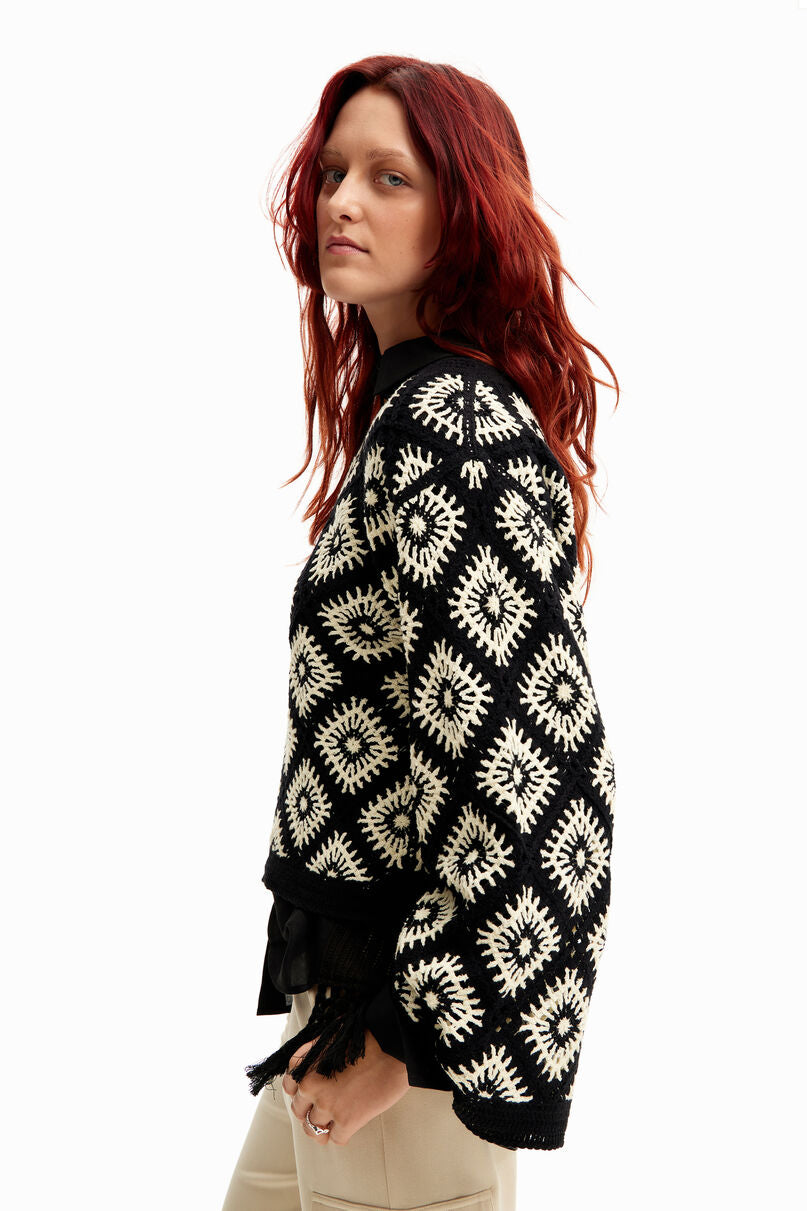 Crochet jumper with geometric patterns