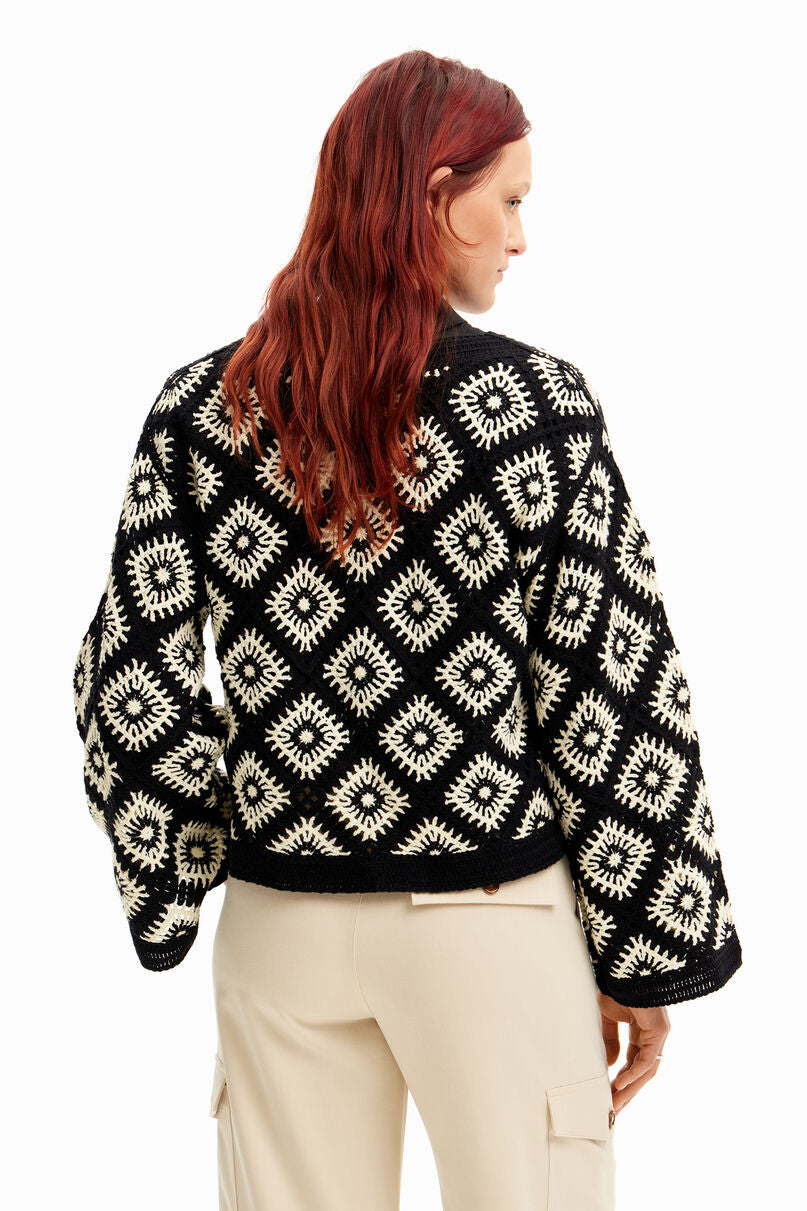 Crochet jumper with geometric patterns