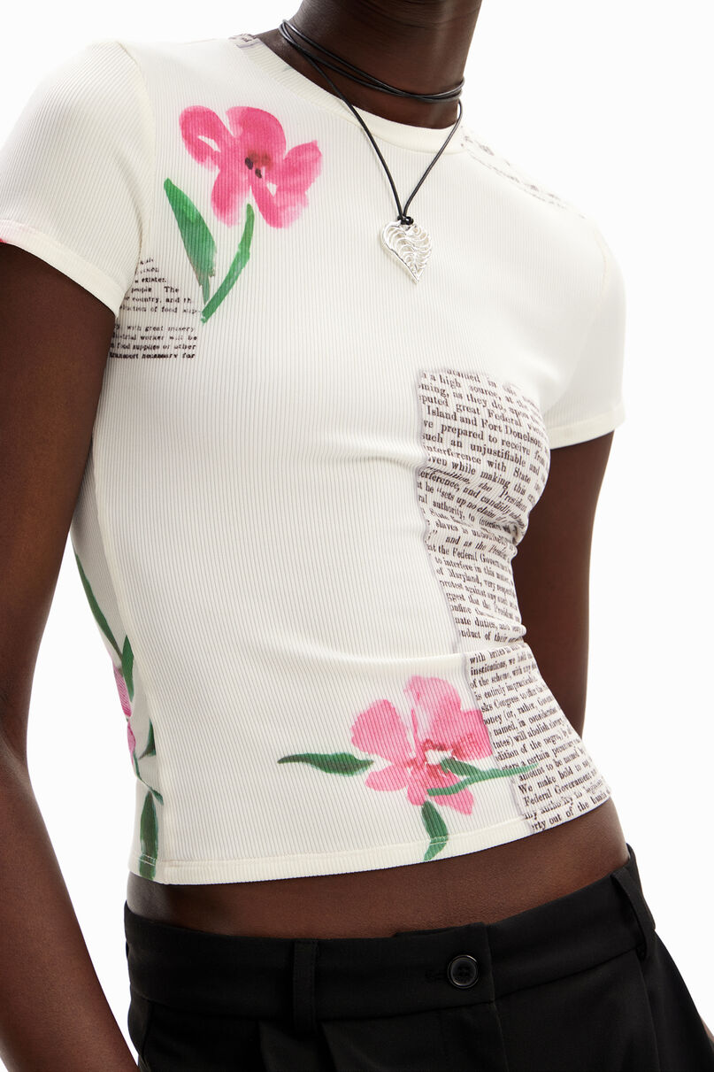 Floral newspaper T-shirt