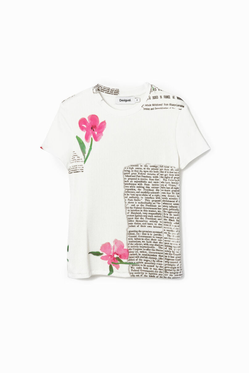 Floral newspaper T-shirt