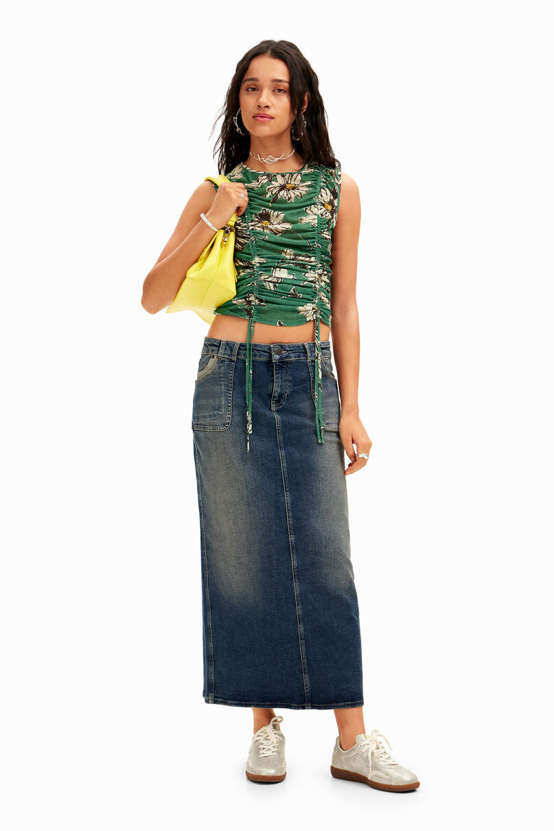 Ruched floral T-shirt