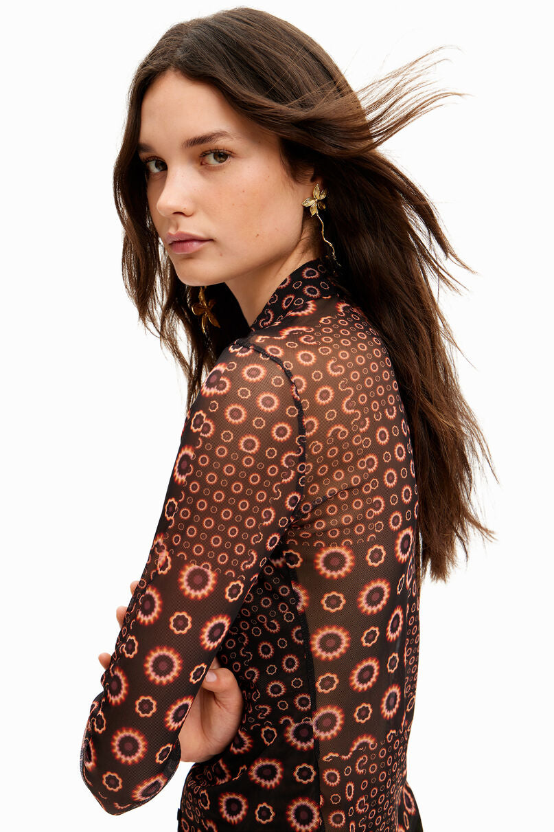 Patchwork gathered T-shirt