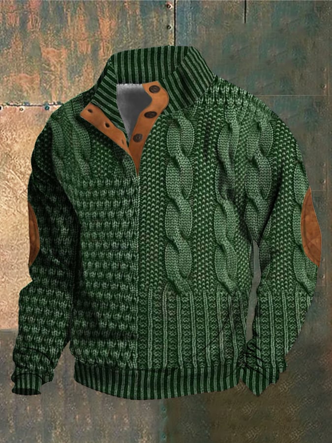 Men's Casual Retro Cashmere Stand Collar Button Sweatshirt