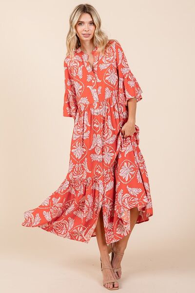 Mittoshop Mehrlagiges Rüschenkleid mit abstraktem Blättermuster