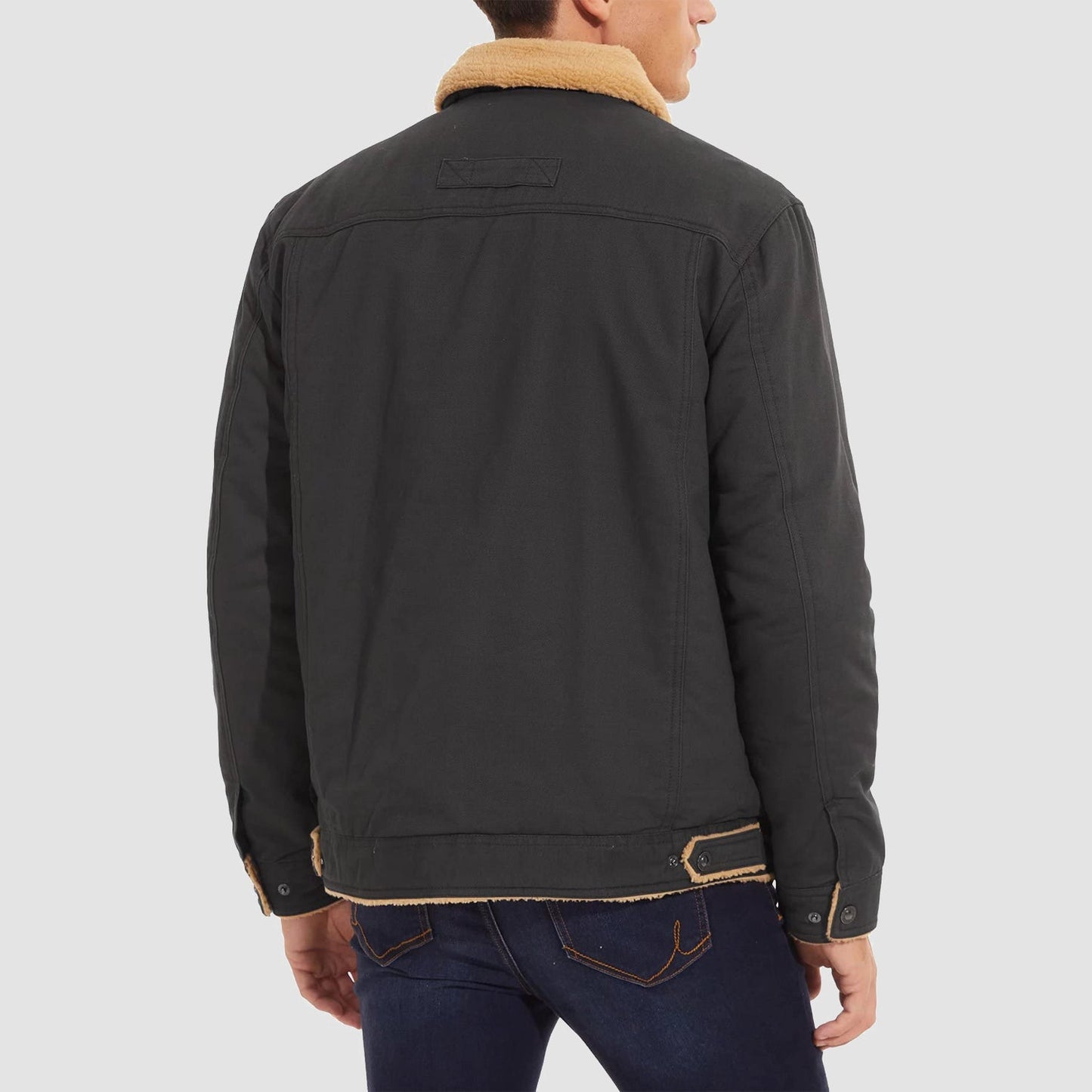 Herren Sherpa Trucker Jacke 5 Taschen Baumwoll Cargo Jacke Umlegekragen Wintermäntel