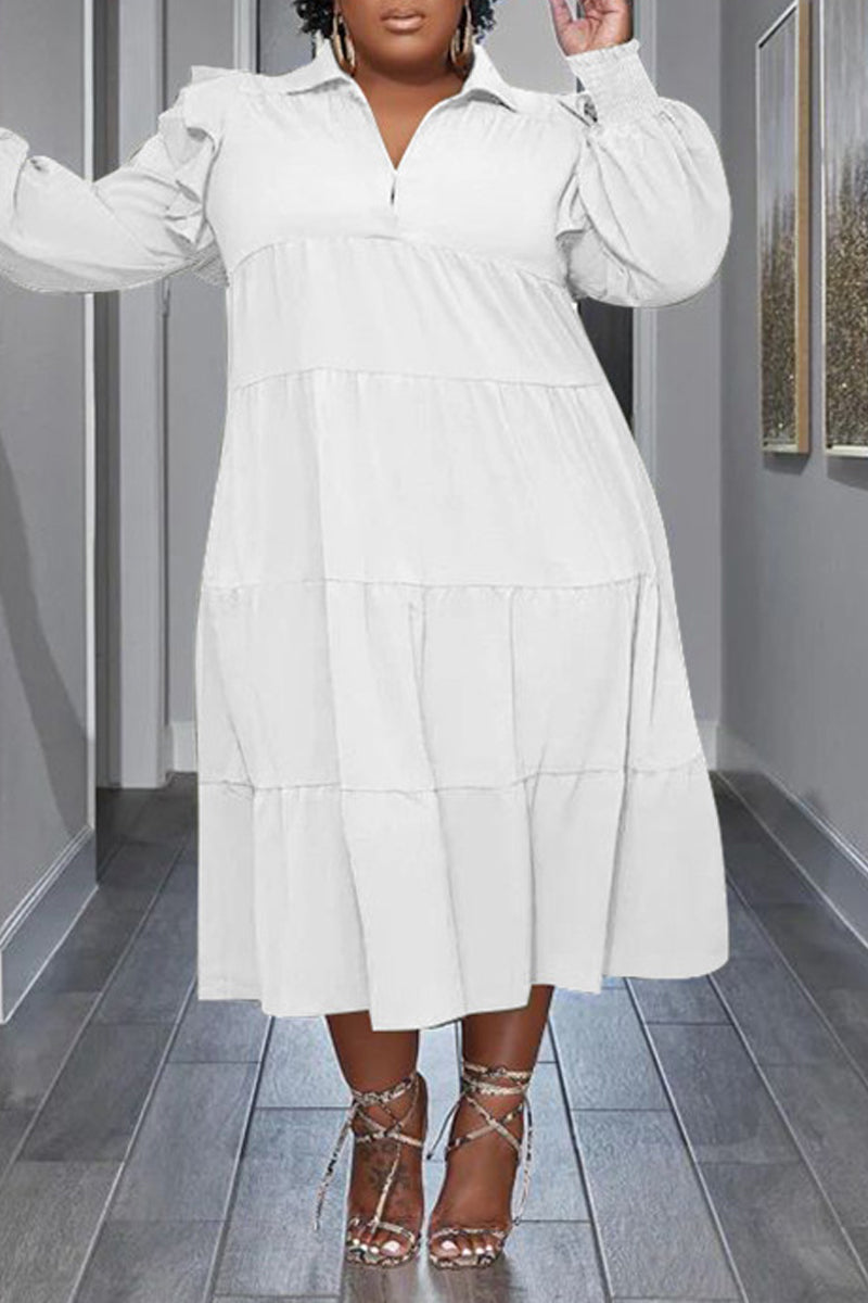 Volantärmel-Kleid mit Reverskragen in Übergröße
