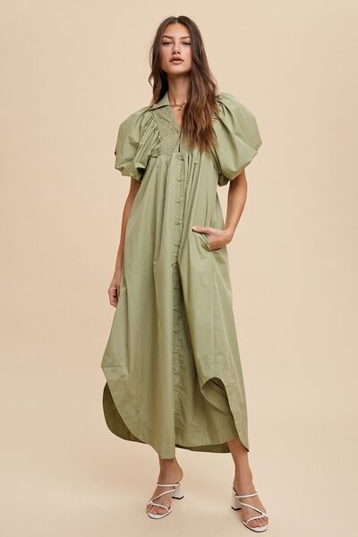 Annie Wear Midikleid mit gesmokten Puffärmeln