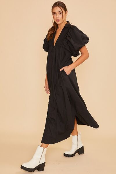 Annie Wear Midikleid mit gesmokten Puffärmeln