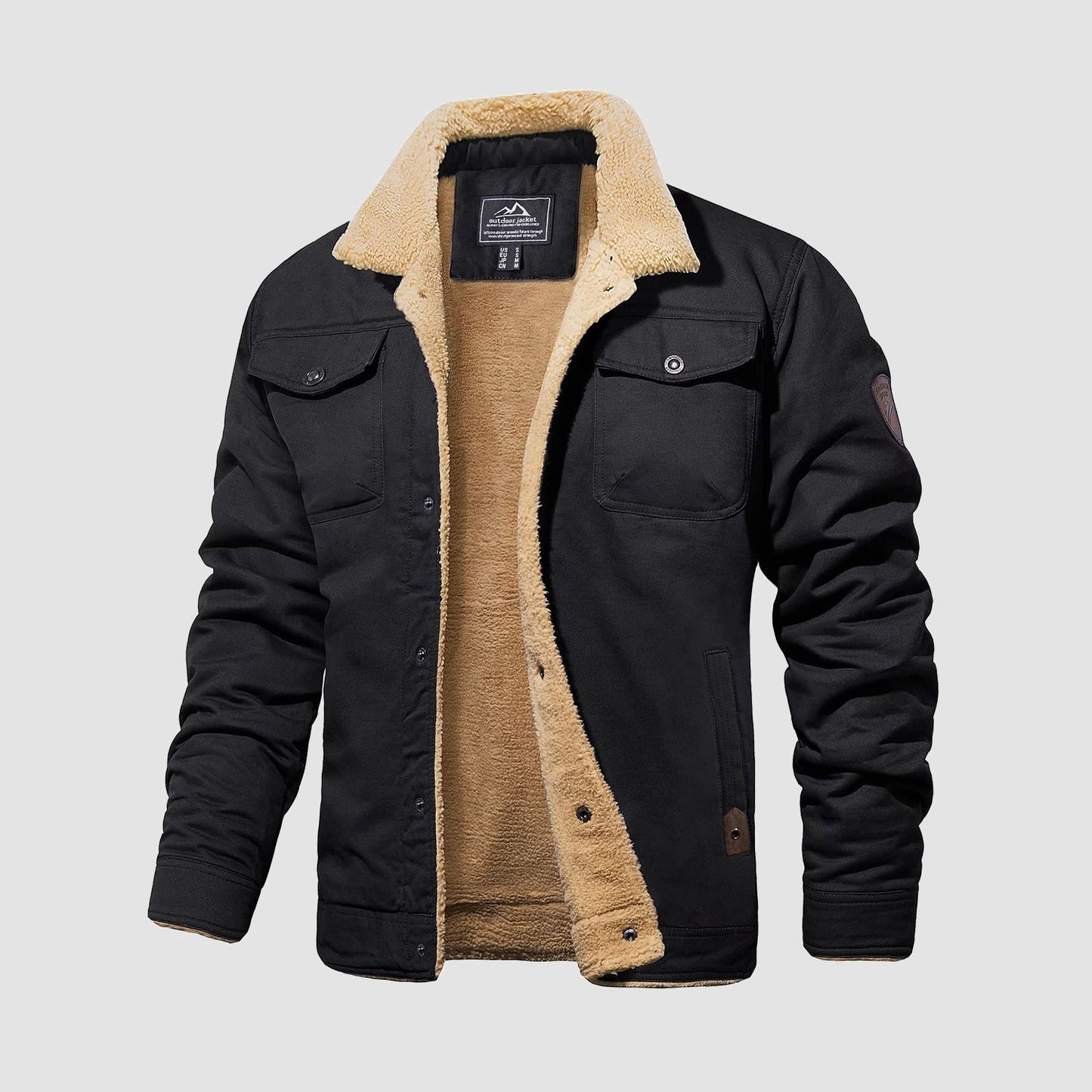 Herren Sherpa Trucker Jacke 5 Taschen Baumwoll Cargo Jacke Umlegekragen Wintermäntel