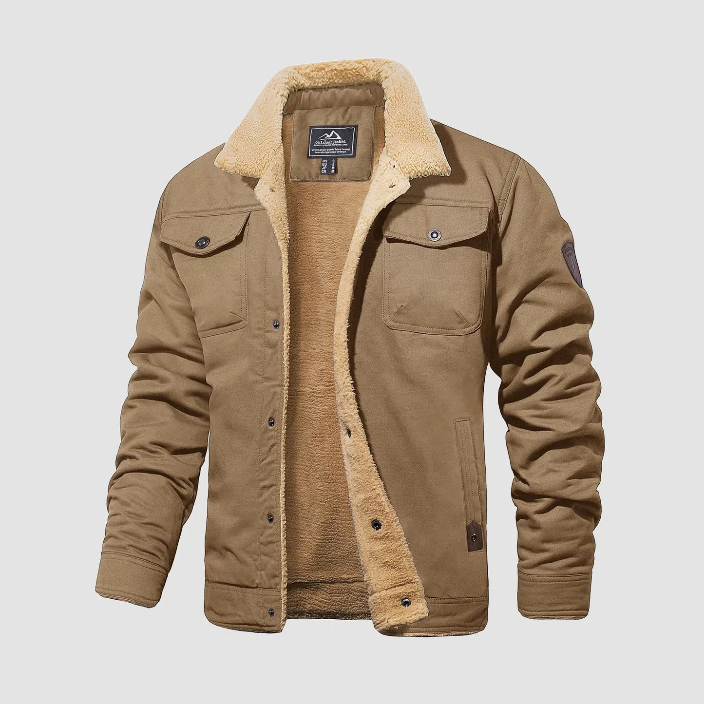 Herren Sherpa Trucker Jacke 5 Taschen Baumwoll Cargo Jacke Umlegekragen Wintermäntel