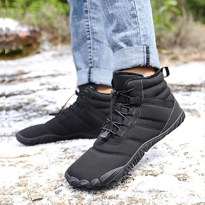 Herren Warme Fleece Barfuß-Stiefel Weite Zehenpartie Orthopädische Stütz-Schneestiefel Wasserdichte Rutschfeste Winterstiefel