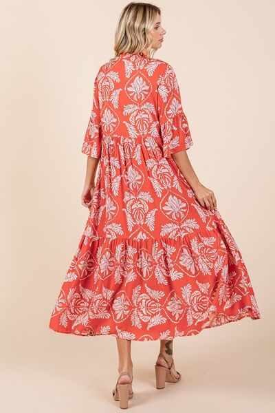 Mittoshop Mehrlagiges Rüschenkleid mit abstraktem Blättermuster
