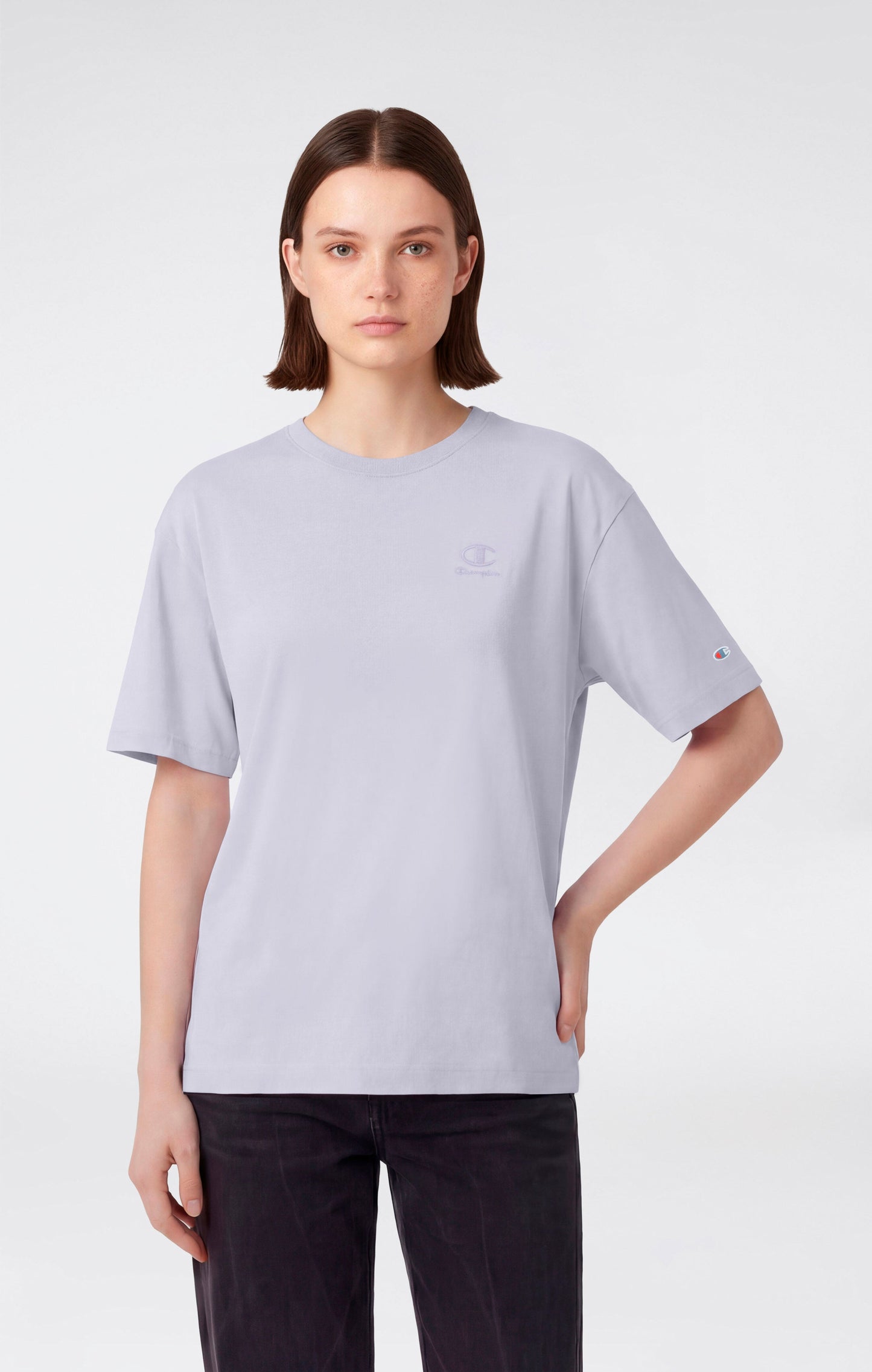 Damen-T-Shirt mit Washed-Effekt und Rundhalsausschnitt-Symbolen