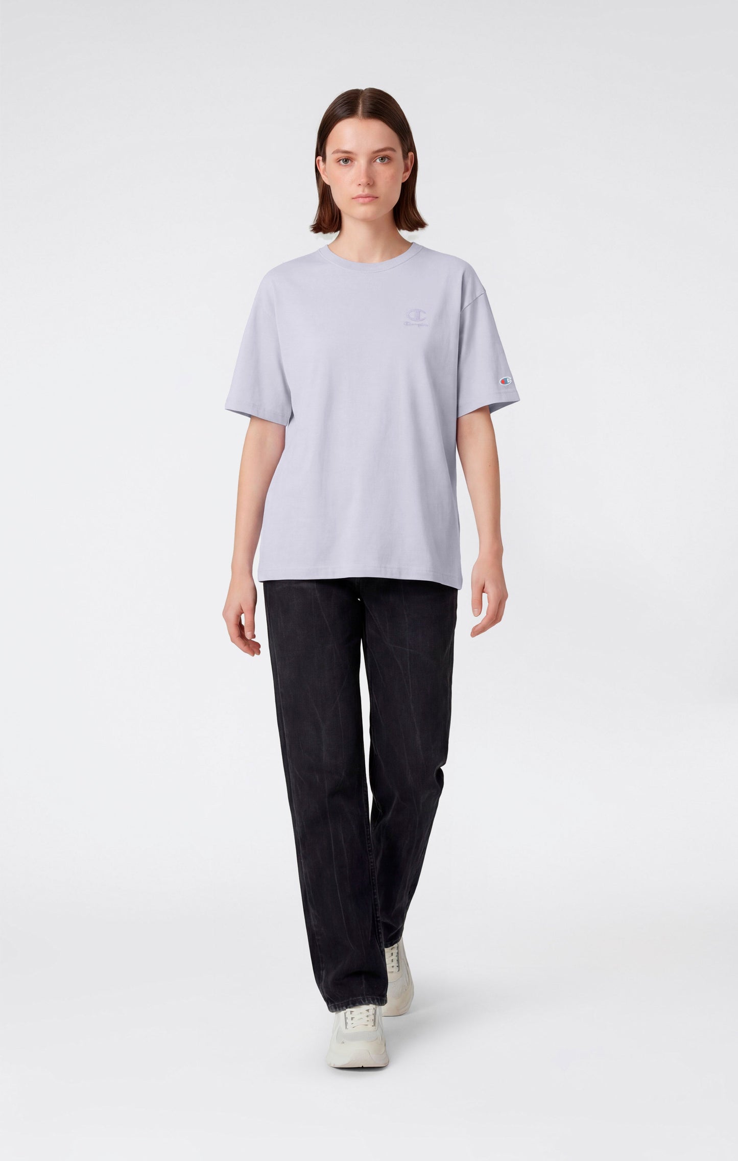 Damen-T-Shirt mit Washed-Effekt und Rundhalsausschnitt-Symbolen