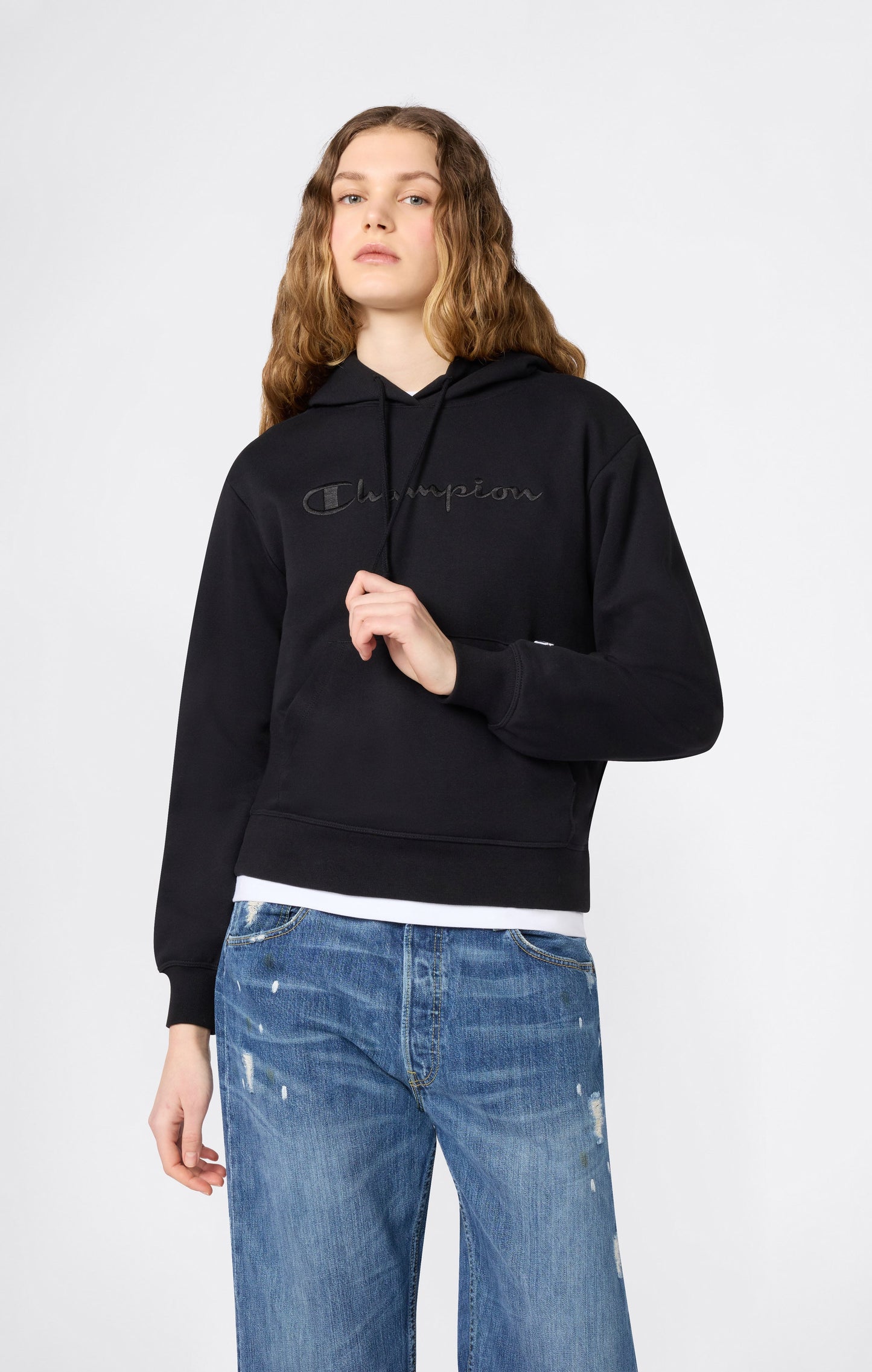 Damen Leichtes Kapuzen-Sweatshirt mit Ton-in-Ton gestickten Maxi-Logo-Icons