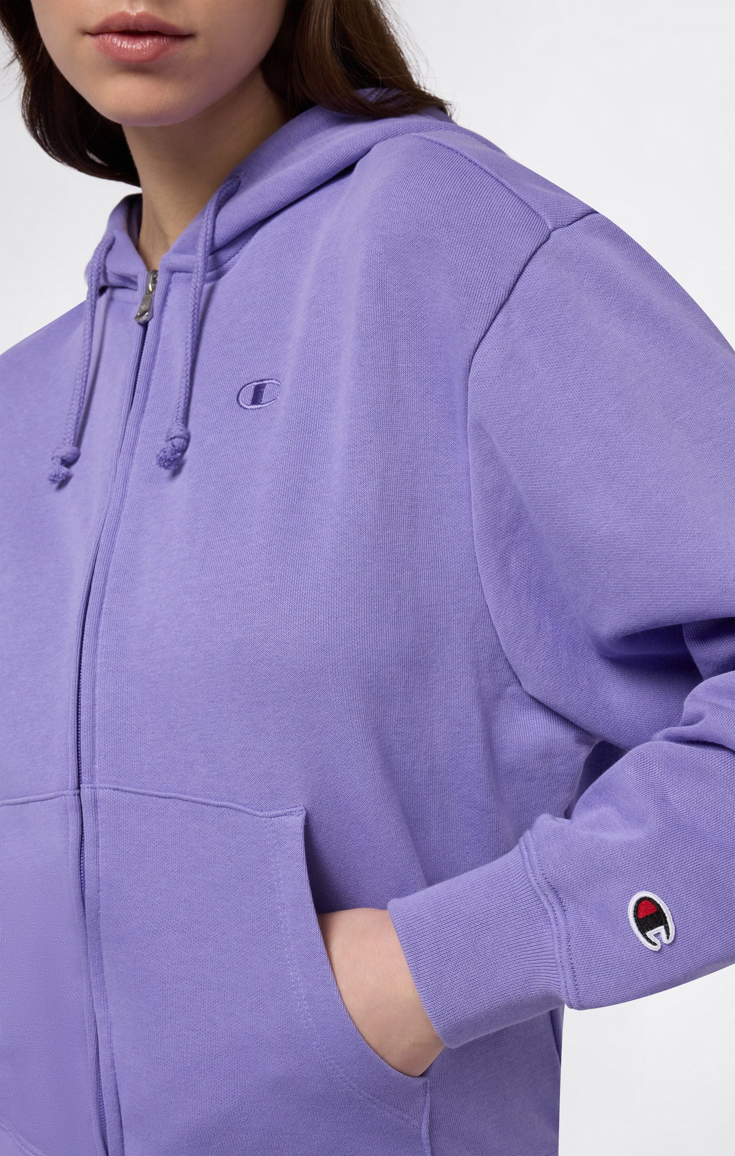 Damen Leichtes Kapuzen-Sweatshirt mit durchgehendem Reißverschluss und gestickten C-Logo-Symbolen in passendem Farbton