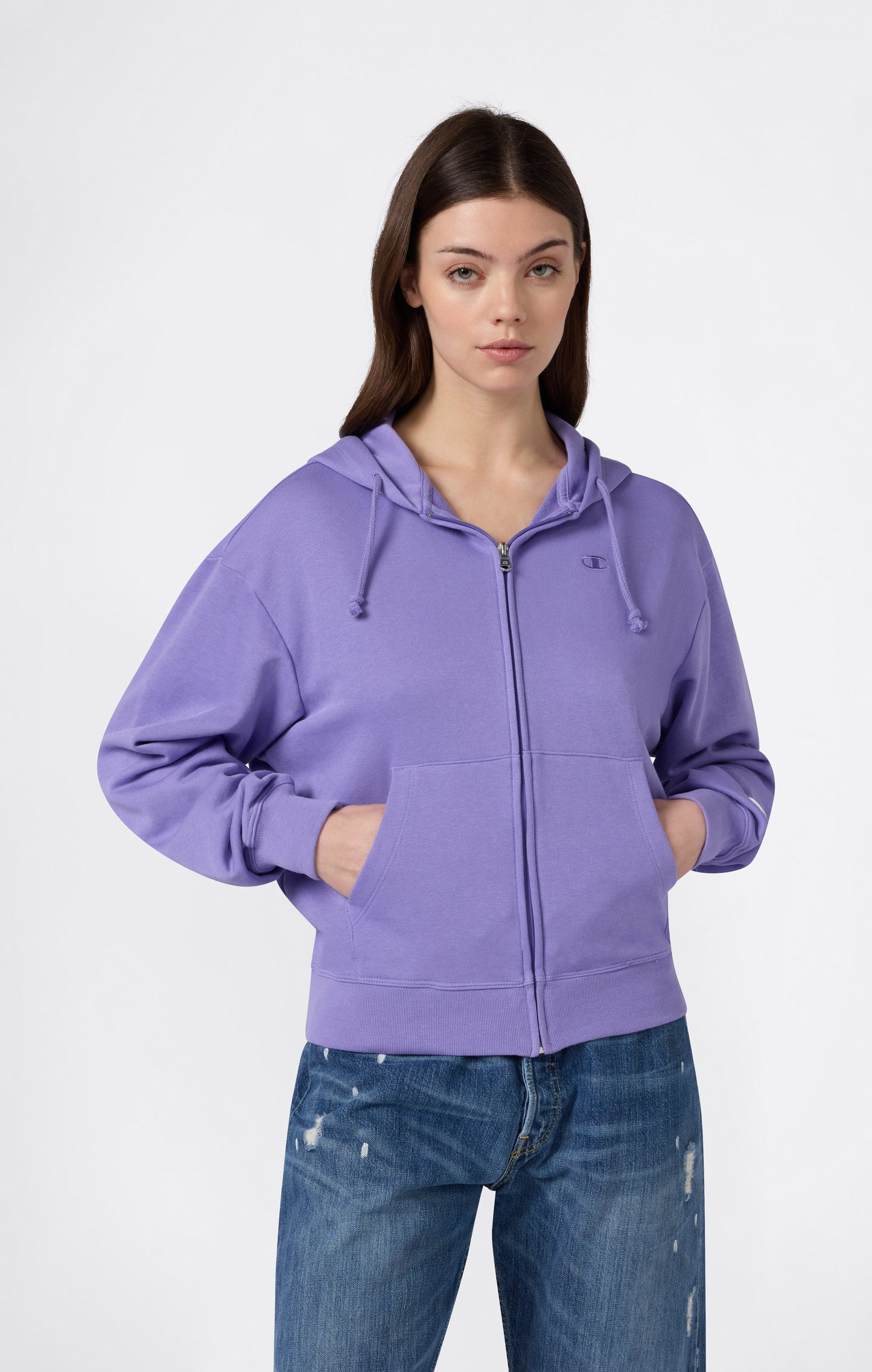 Damen Leichtes Kapuzen-Sweatshirt mit durchgehendem Reißverschluss und gestickten C-Logo-Symbolen in passendem Farbton