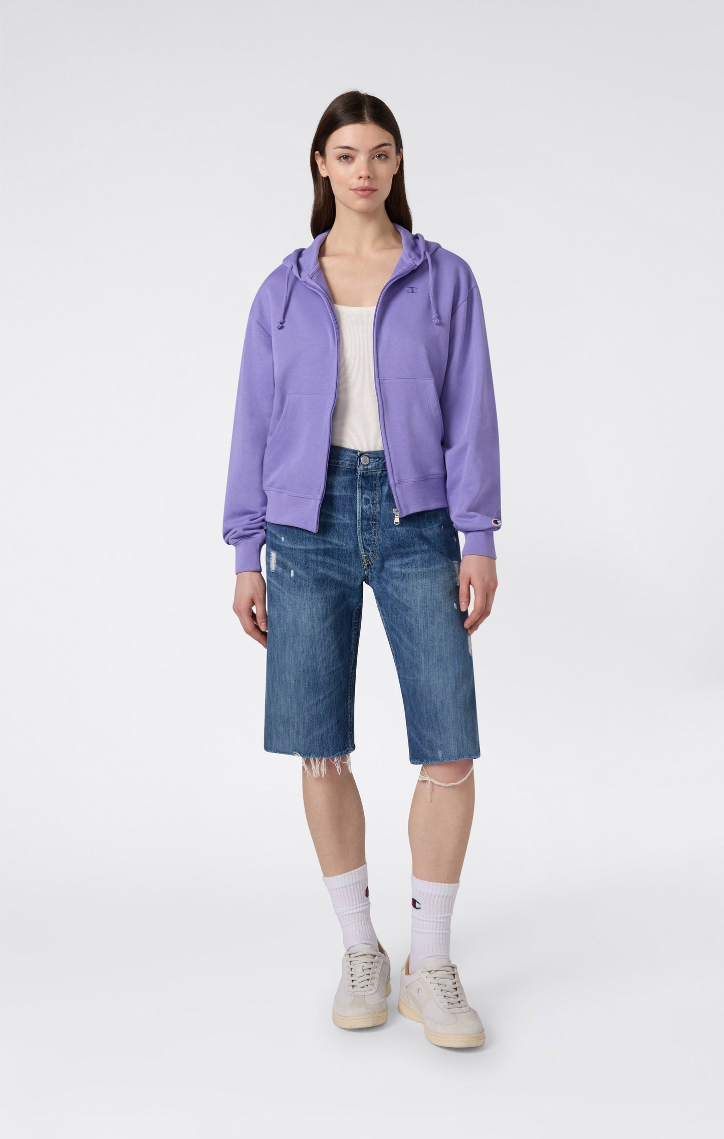 Damen Leichtes Kapuzen-Sweatshirt mit durchgehendem Reißverschluss und gestickten C-Logo-Symbolen in passendem Farbton