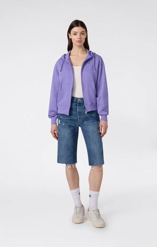 Women's Lightweight Full Zip Hooded Sweatshirt with Tonal Embroidered C Logo Icons