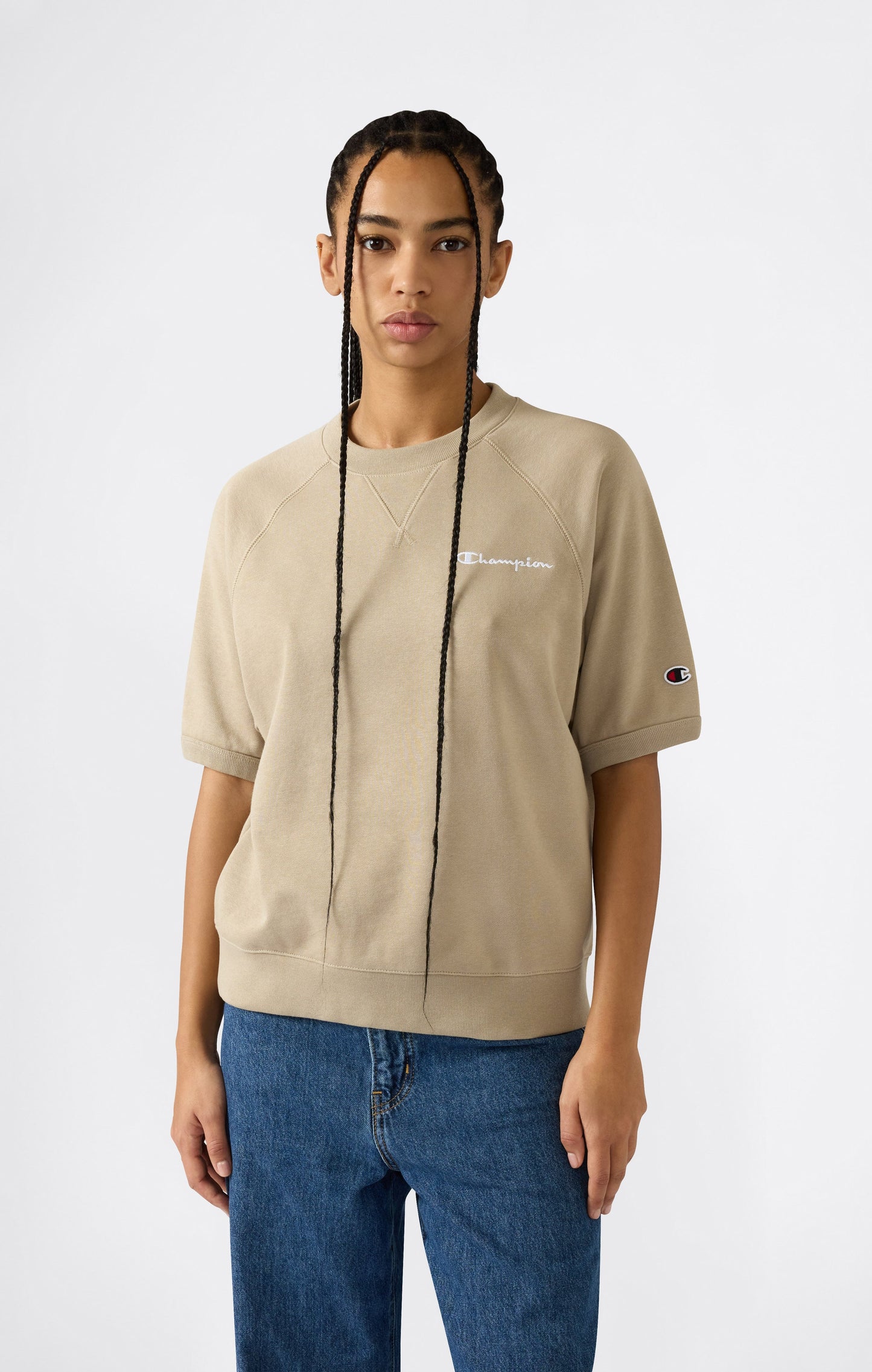 Damen leichtes kurzärmeliges Rundhals-Sweatshirt mit Icons