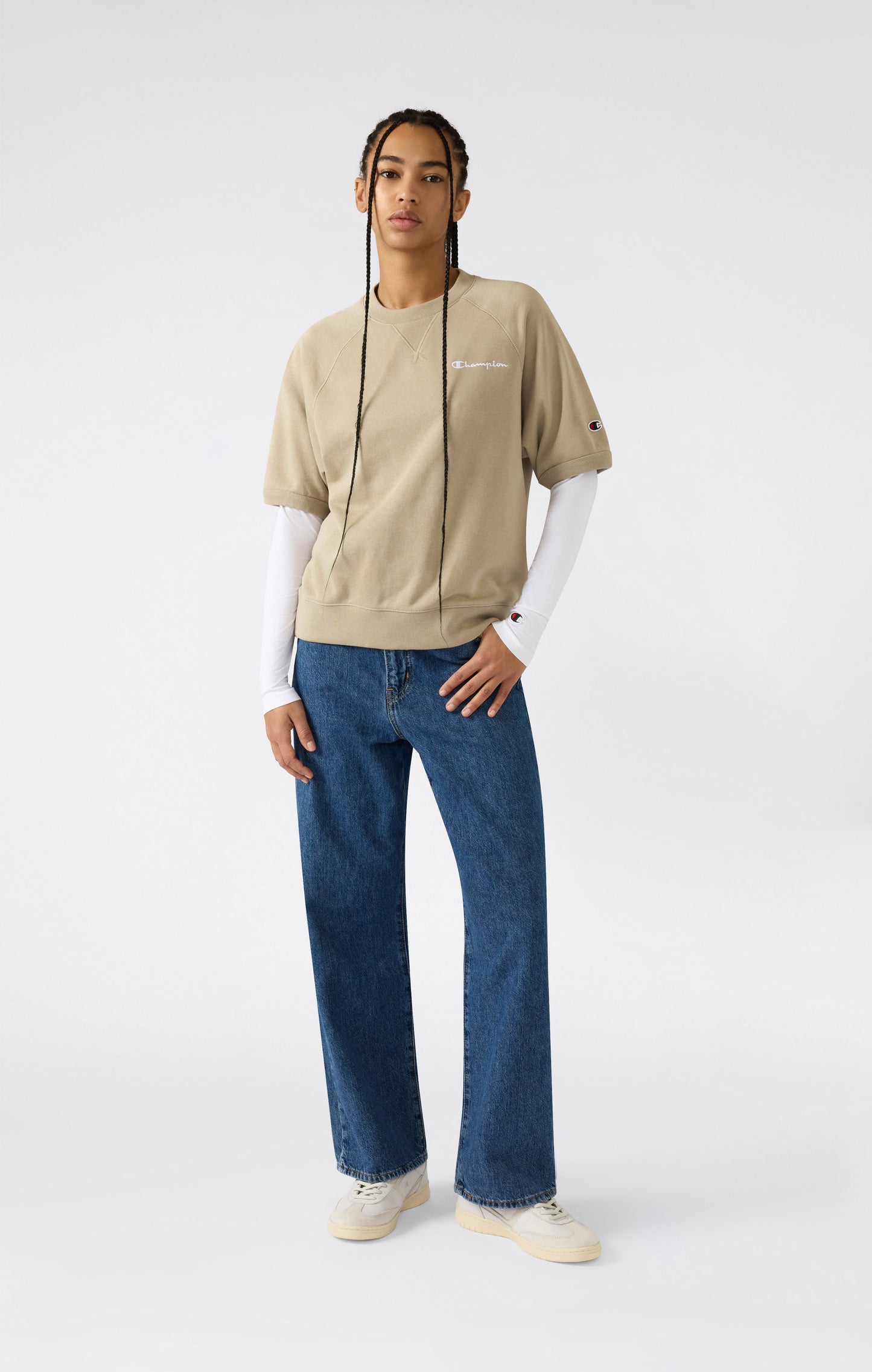 Damen leichtes kurzärmeliges Rundhals-Sweatshirt mit Icons
