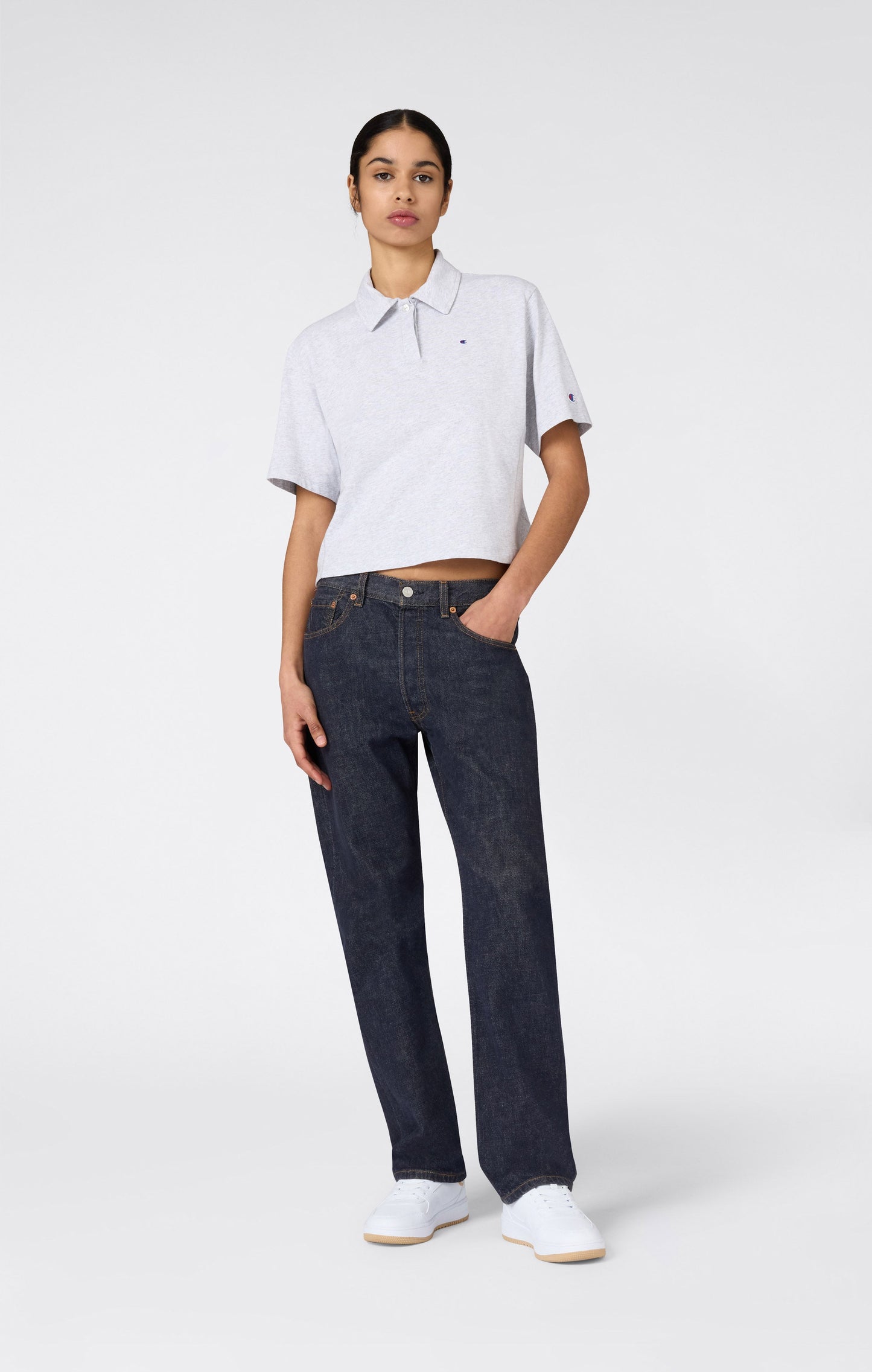 Women's Cropped Cotton Jersey Polo Shirt