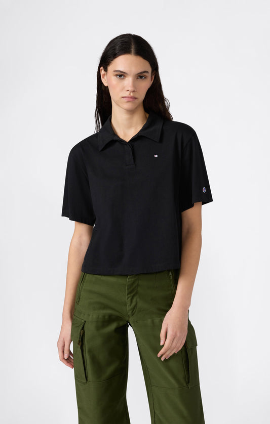 Women's Cropped Cotton Jersey Polo Shirt