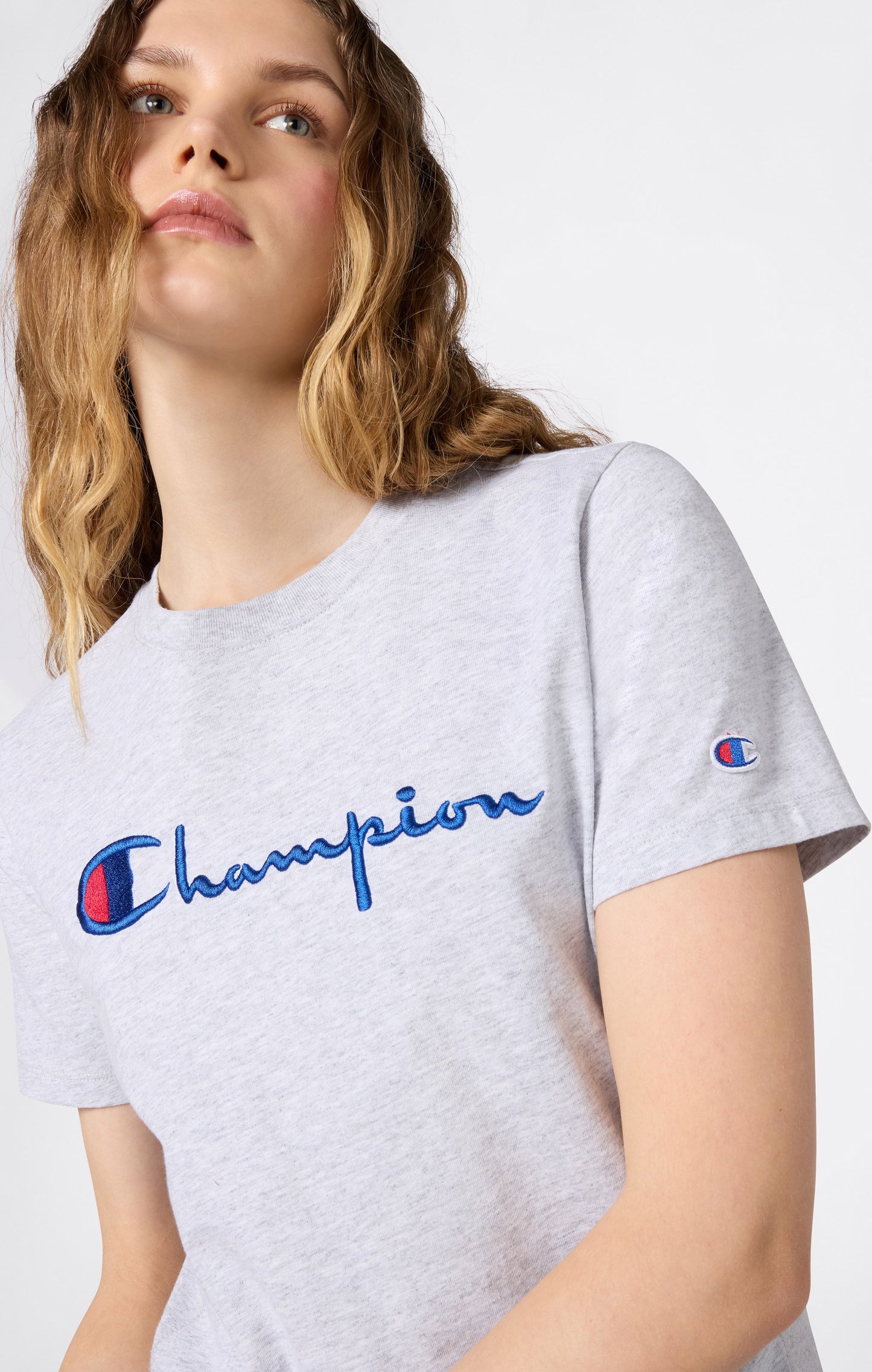 Damen Reverse Weave Rundhals-T-Shirt mit gesticktem Logo