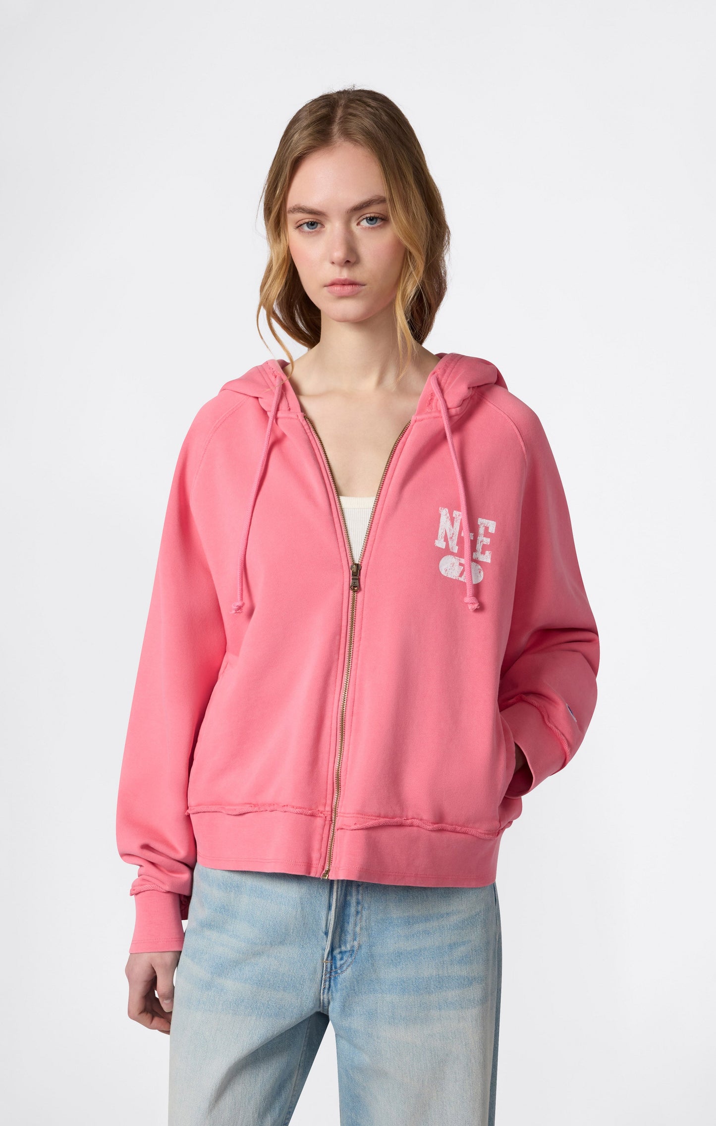 Damen-Kapuzenpullover mit durchgehendem Reißverschluss, East West