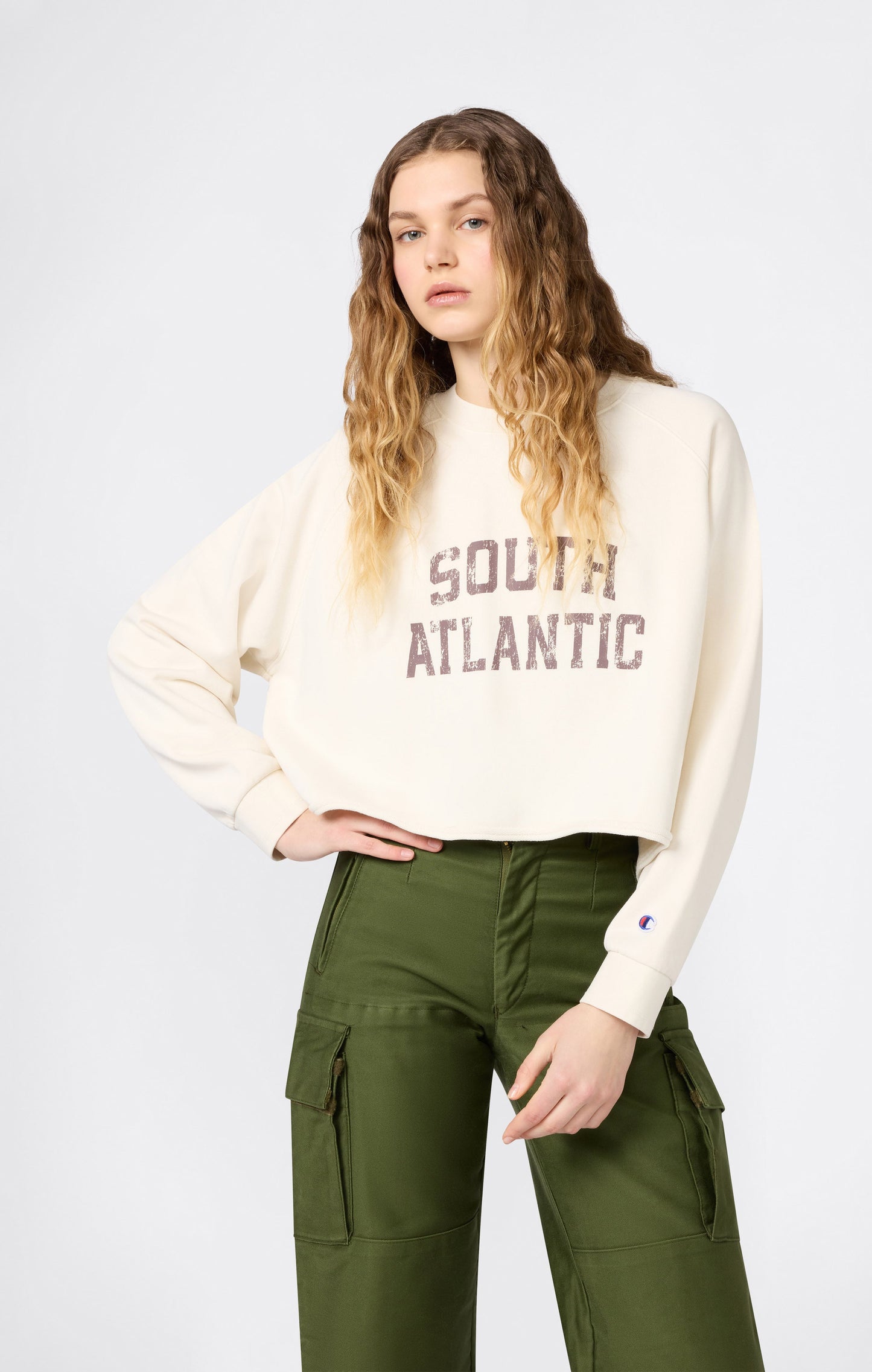 Damen Cropped Rundhals-Sweatshirt (Querformat)