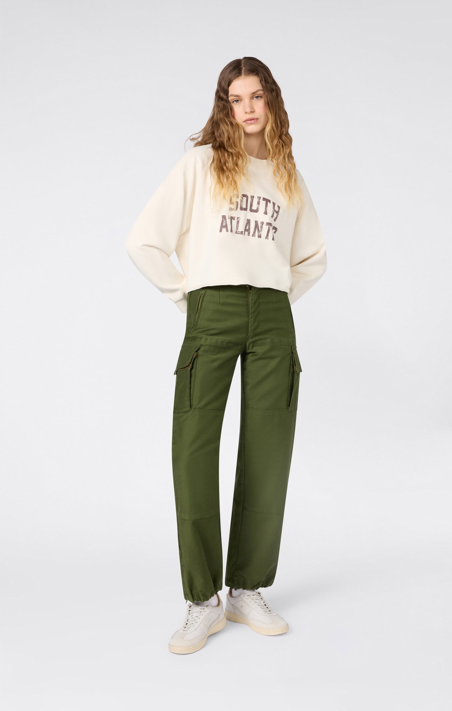 Damen Cropped Rundhals-Sweatshirt (Querformat)