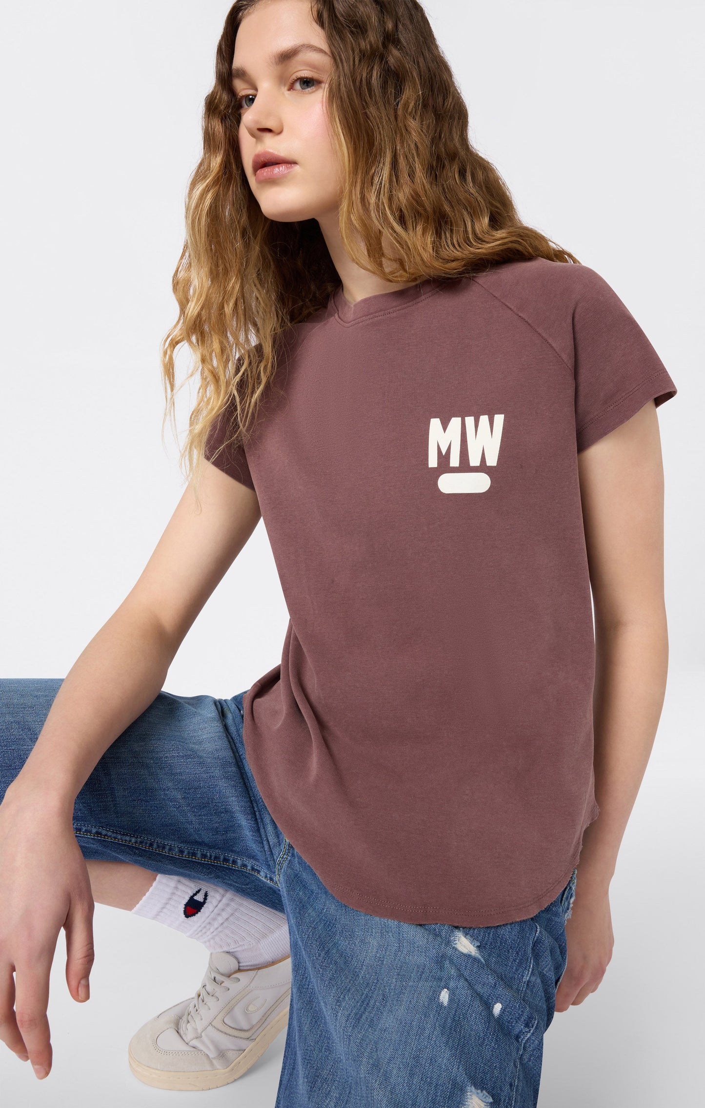 Damen Rundhals T-Shirt Quergeschnitten