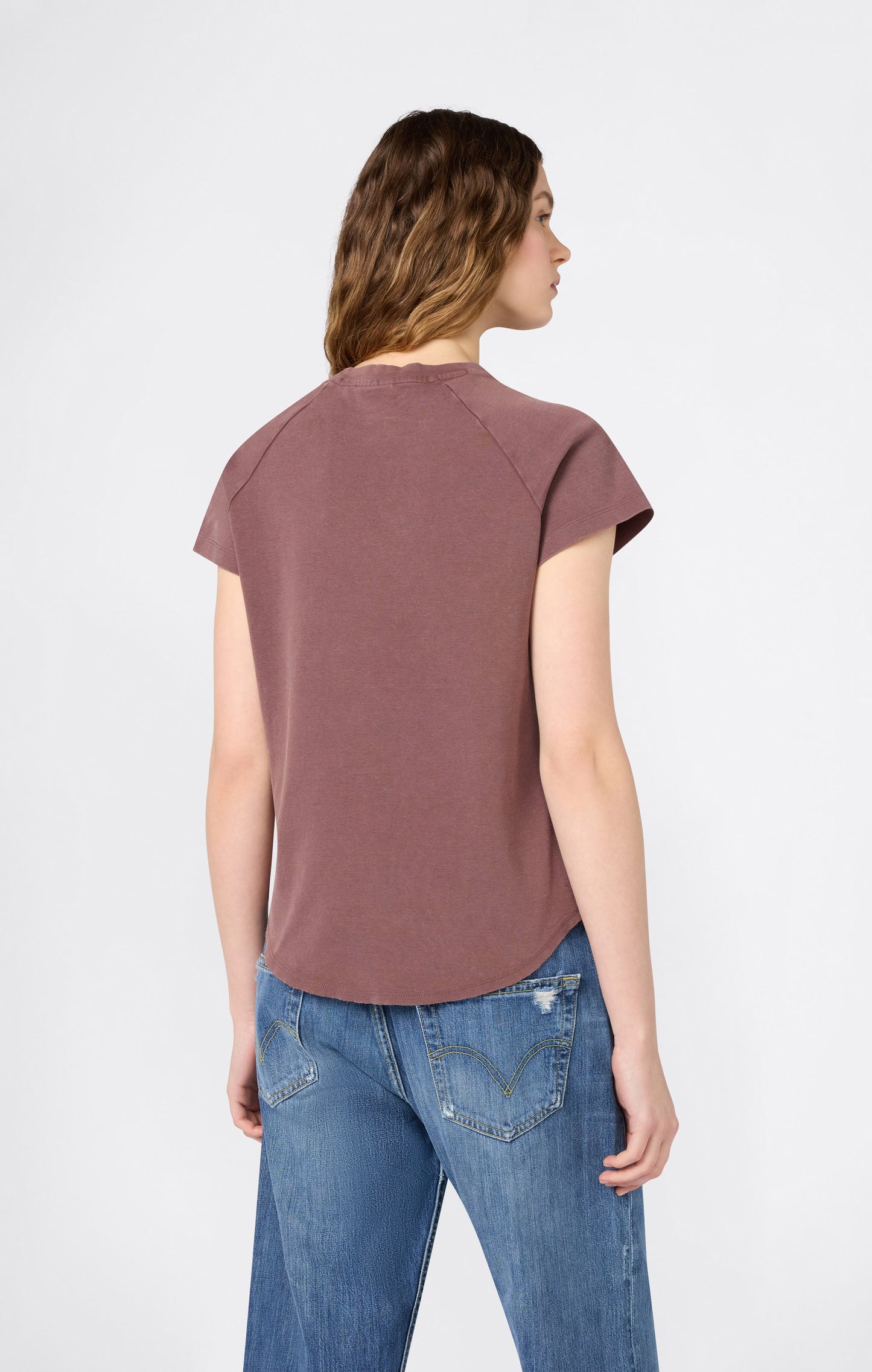 Damen Rundhals T-Shirt Quergeschnitten