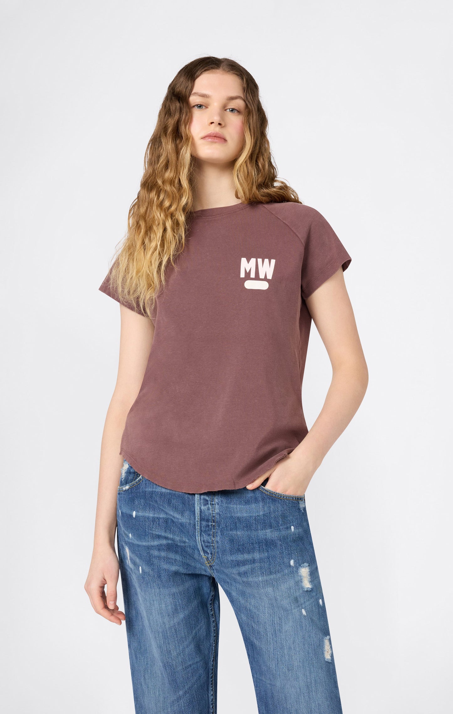 Damen Rundhals T-Shirt Quergeschnitten