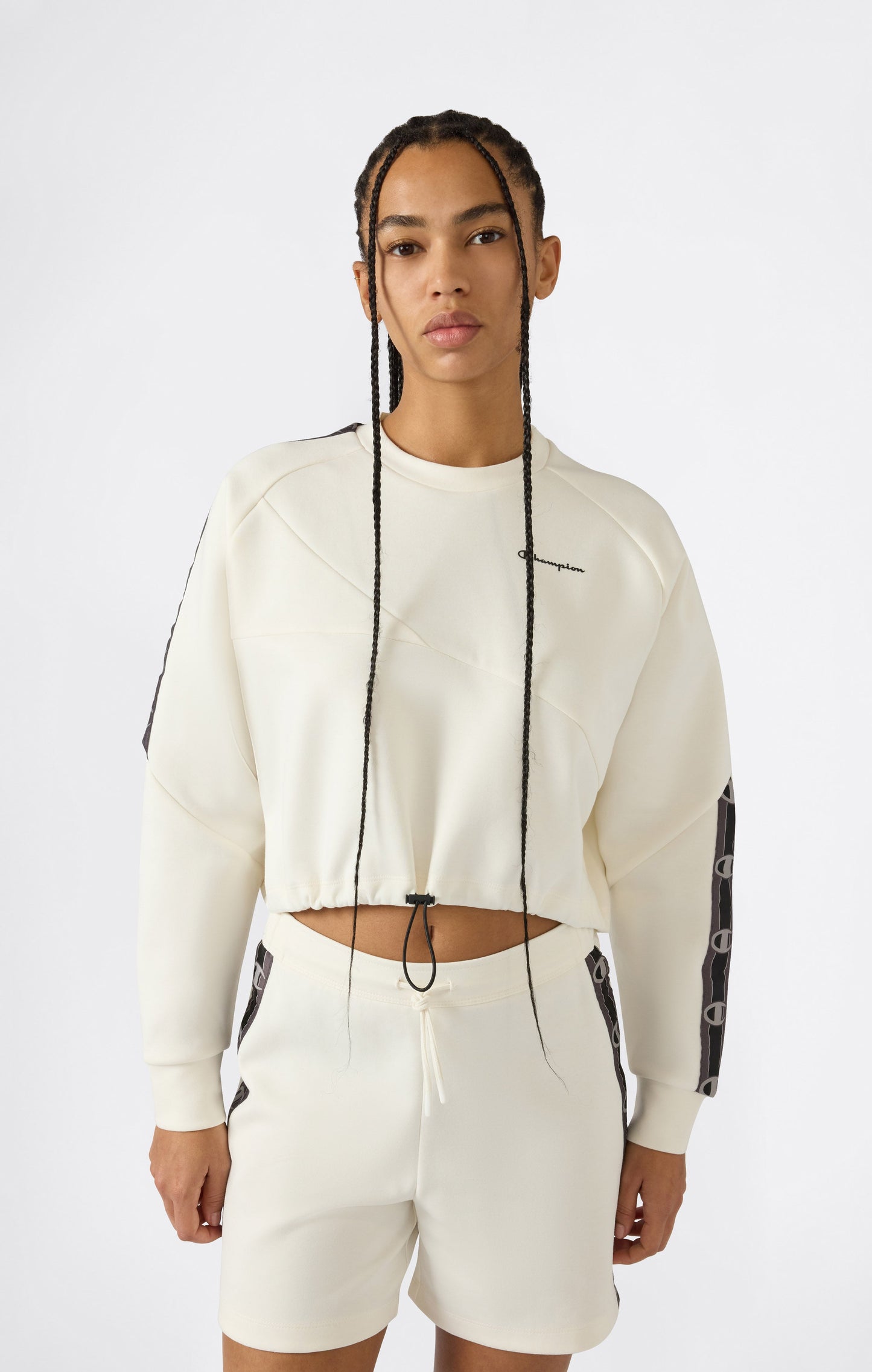 Damen Cropped Interlock Crewneck Sweatshirt mit Tape-Logo